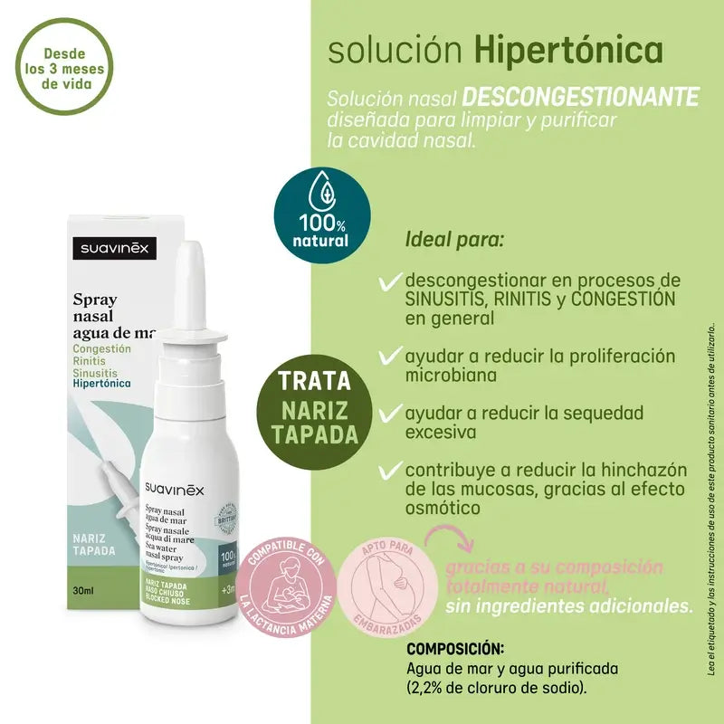 Suavinex Spray Décongestionnant Nasal Pour Bébés +3 Mois, 30 ml
