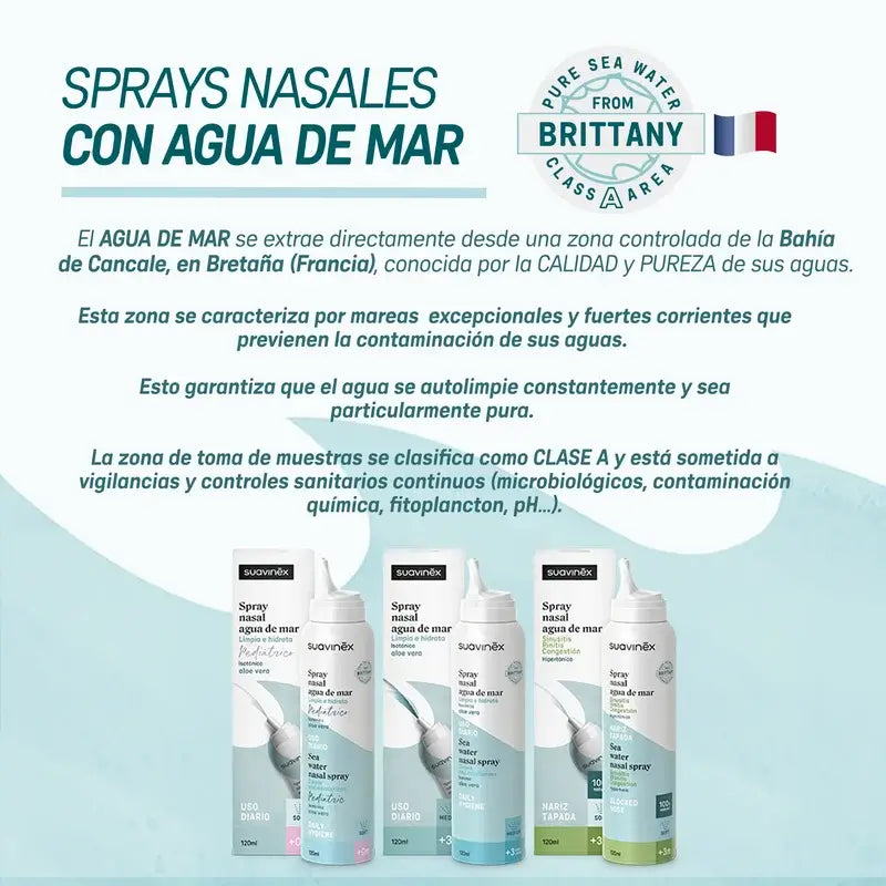 Suavinex Spray nasal isotonique pour enfants, +3 ans, hygiène quotidienne, 120 ml