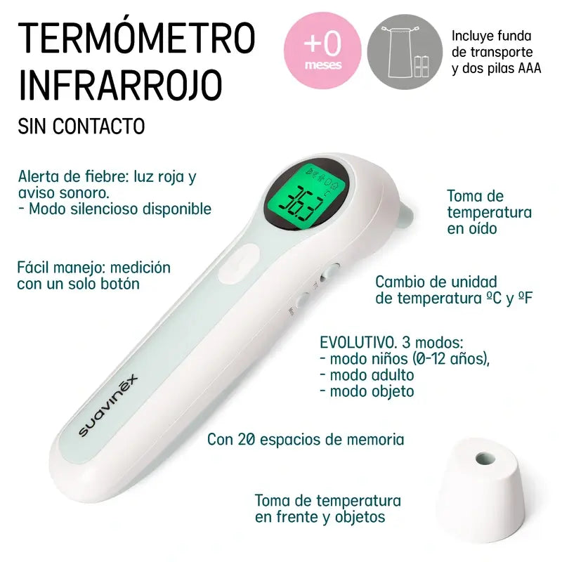 Thermomètre infrarouge Suavinex avec sac de transport et piles