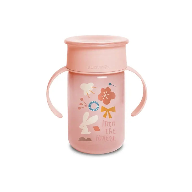 Suavinex 360 Tasse d'apprentissage avec poignées 340 ml, anti-déversement, +12 mois, rose