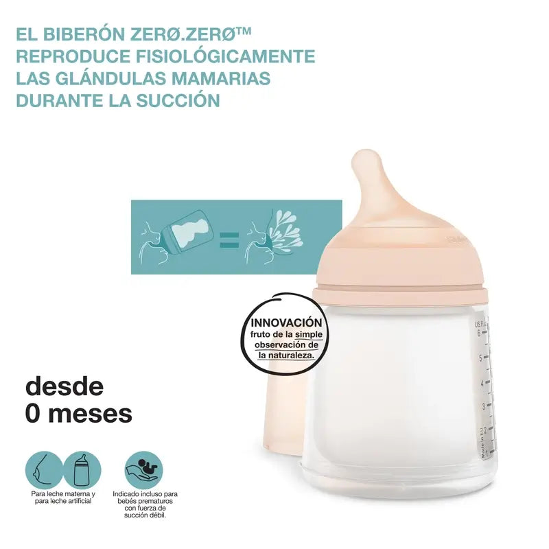 Suavinex Biberon Anti-colique Zero Zero 180 Ml, Slow Flow (S), +0 mois, Fair