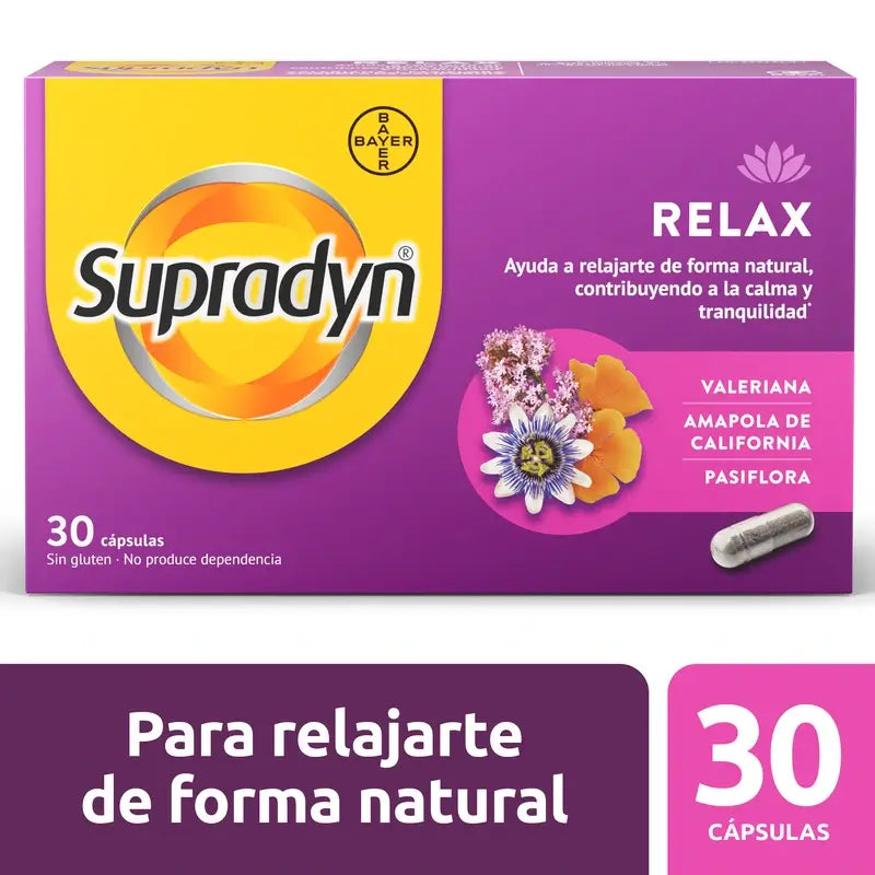 Supradyn Relax, Calme et Tranquillité avec Passiflore et Valériane, 30 Capsules