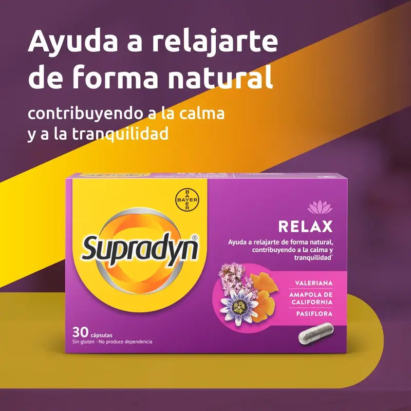 Supradyn Relax, Calme et Tranquillité avec Passiflore et Valériane, 30 Capsules