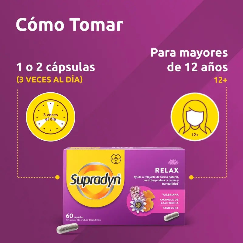 Supradyn Relax, Calme et Tranquillité avec Passiflore et Valériane, 60 Capsules