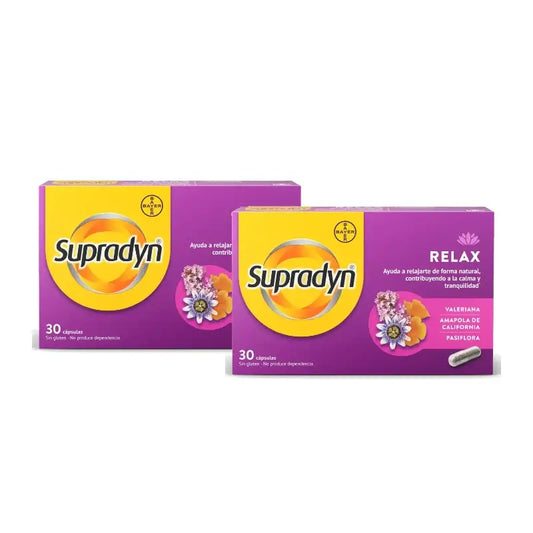 Supradyn Relax, apaisement et sérénité grâce à la passiflore et à la valériane, lot de 2 x 30 gélules