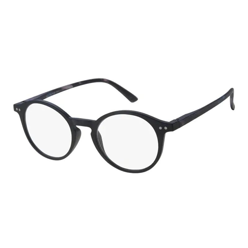 Surgicalmed Euro Optics Gala Lunettes de lecture pour presbytes (noir mat, branches bleues/violettes et décorations argentées) (+2.00)