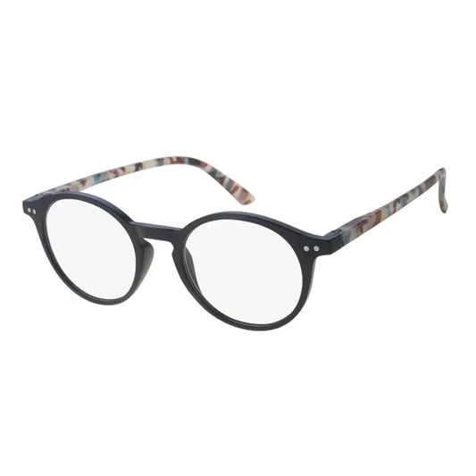 Surgicalmed Euro Optics Gala Lunettes de lecture pour presbytes (noir mat, branches blanches/brunes et décorations argentées) (+2.00)
