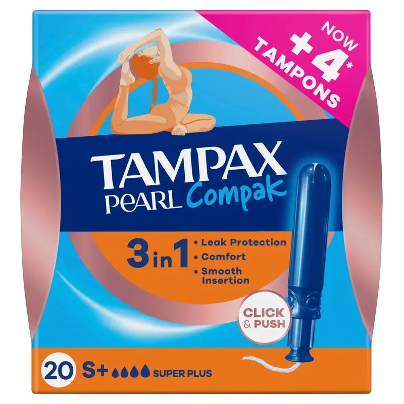 Tampax Pearl Compak Super Plus Tampons Avec Applicateur, 20 Unités