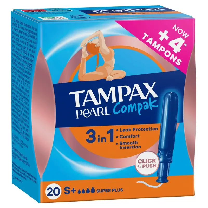 Tampax Pearl Compak Super Plus Tampons Avec Applicateur, 20 Unités