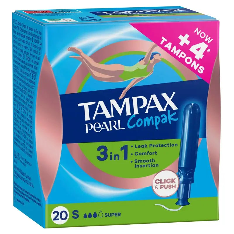 Tampax Pearl Compak Super Tampons Avec Applicateur, 20 Unités