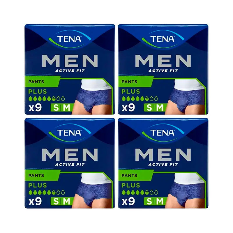 Tena Pack Hommes Pantalon Actif Taille S-M, 4 X 9 Unités
