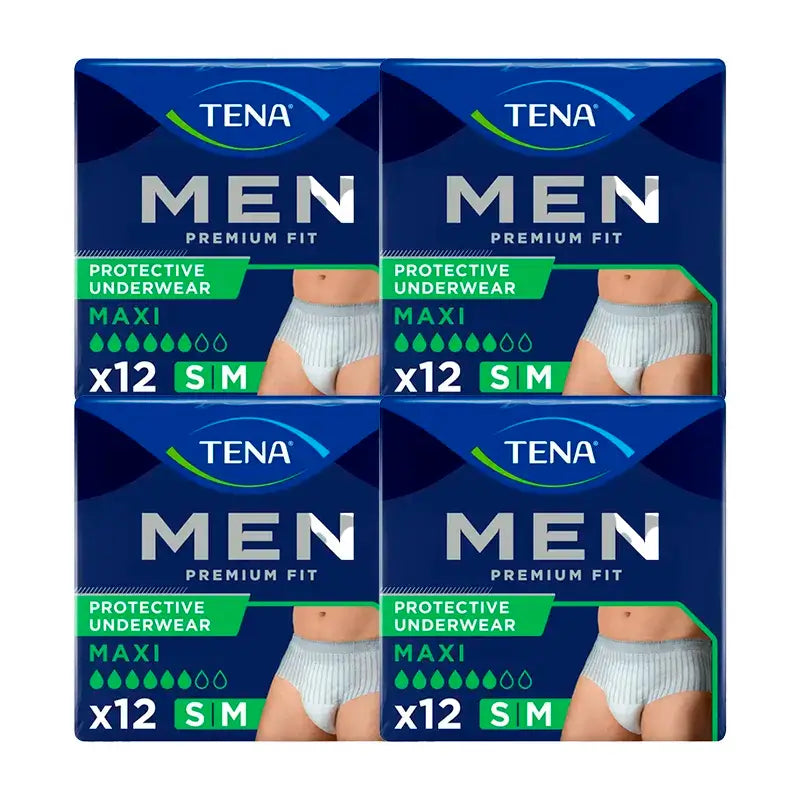 TENA Pack Hommes Pantalon Premium Fit Taille S-M, 4 X 12 Pcs.