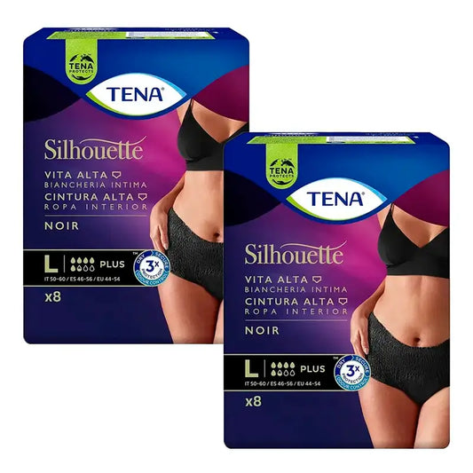 Tena Pack Silhouette Night Plus Taille Haute Taille L, 2 X 8 Unités