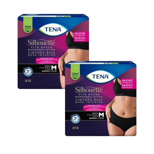 Tena Pack Silhouette Normal Noir Taille Basse Taille M, 2 X 10 Unités