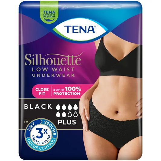 Tena Silhouette Noir Taille Basse Large , 10 unités