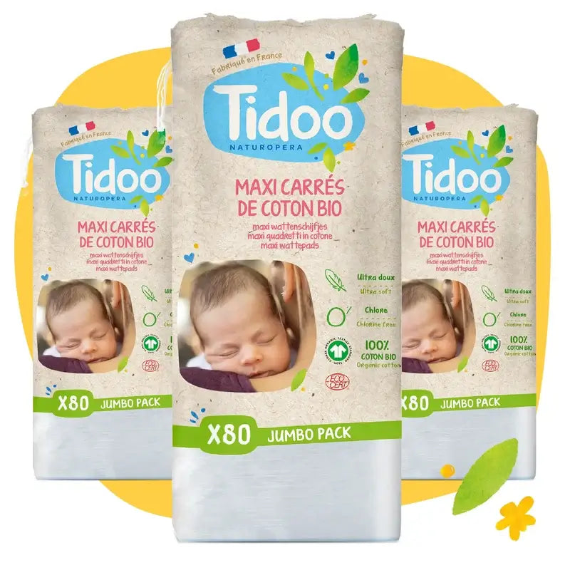 Tidoo Maxi Baby Gauze Pads Organic Cotton Square, 80 unités