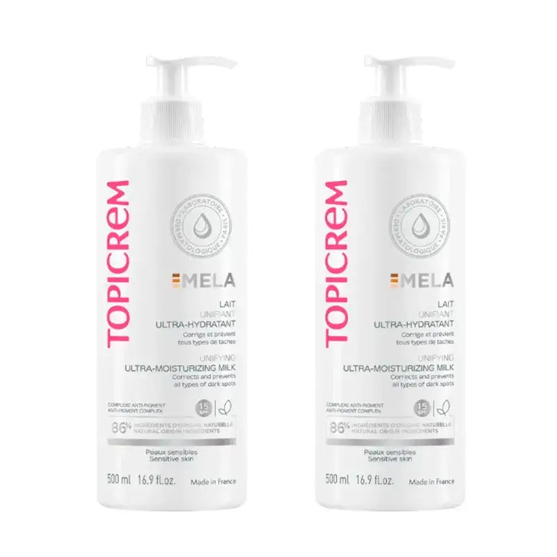 Topicrem Mela Lait corporel ultra-hydratant , spf15 , Pack 2 x 500 ml