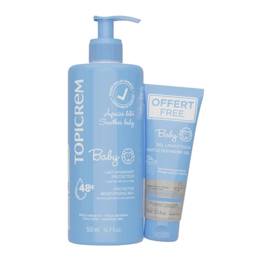Pack Topicrem Lait hydratant pour bébé 500 ml + Gel nettoyant pour bébé 75 ml Cadeau gratuit
