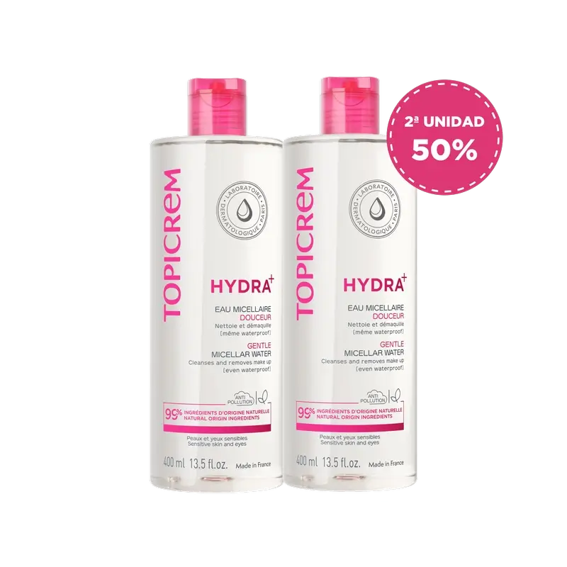 Topicrem Hydra+ Pack d'eau micellaire douce, 2x400 ml