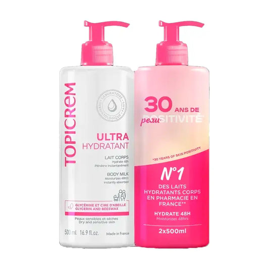 Topicrem Lait corporel hydratant, 2x500 ml