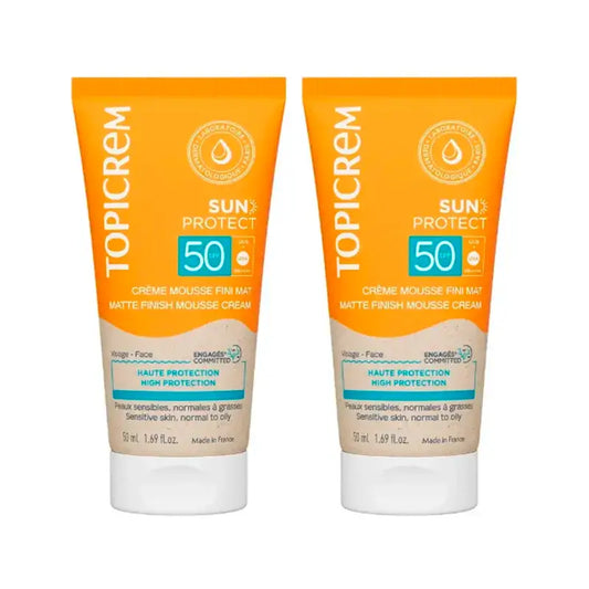 Topicrem Sun Protect Matte Finish Mousse Cream Spf50, Pack 2 x 50 Ml