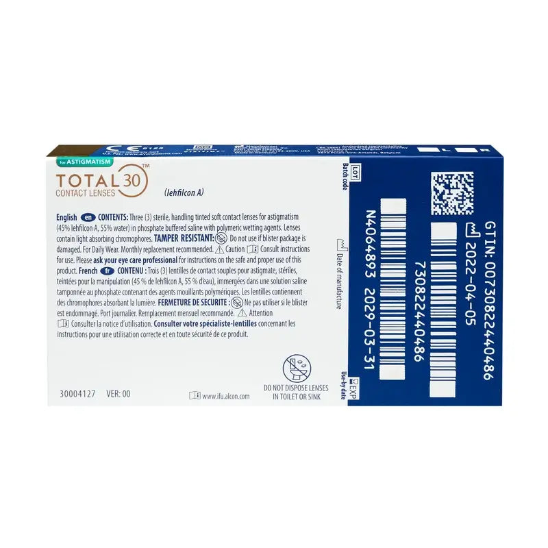 Total30 Lentilles toriques mensuelles, 3 unités