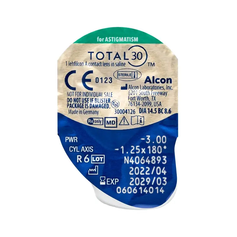 Total30 Lentilles toriques mensuelles, 3 unités