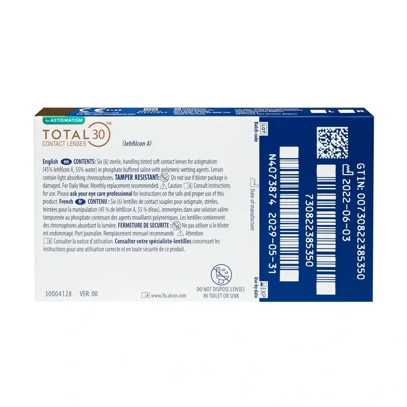 Total30 Lentilles toriques mensuelles, 6 unités