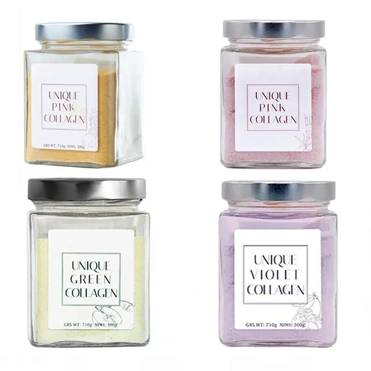 Supplément nutritionnel unique rose, jaune, violet, vert et rose, paquet de 4x300 grammes
