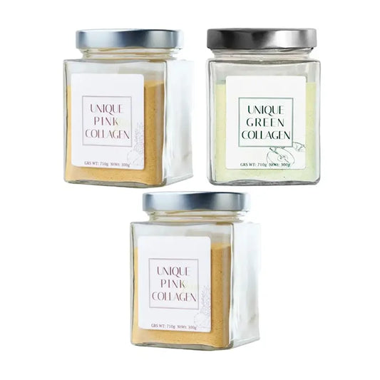 Supplément nutritionnel unique rose, jaune et vert, paquet de 3x300g