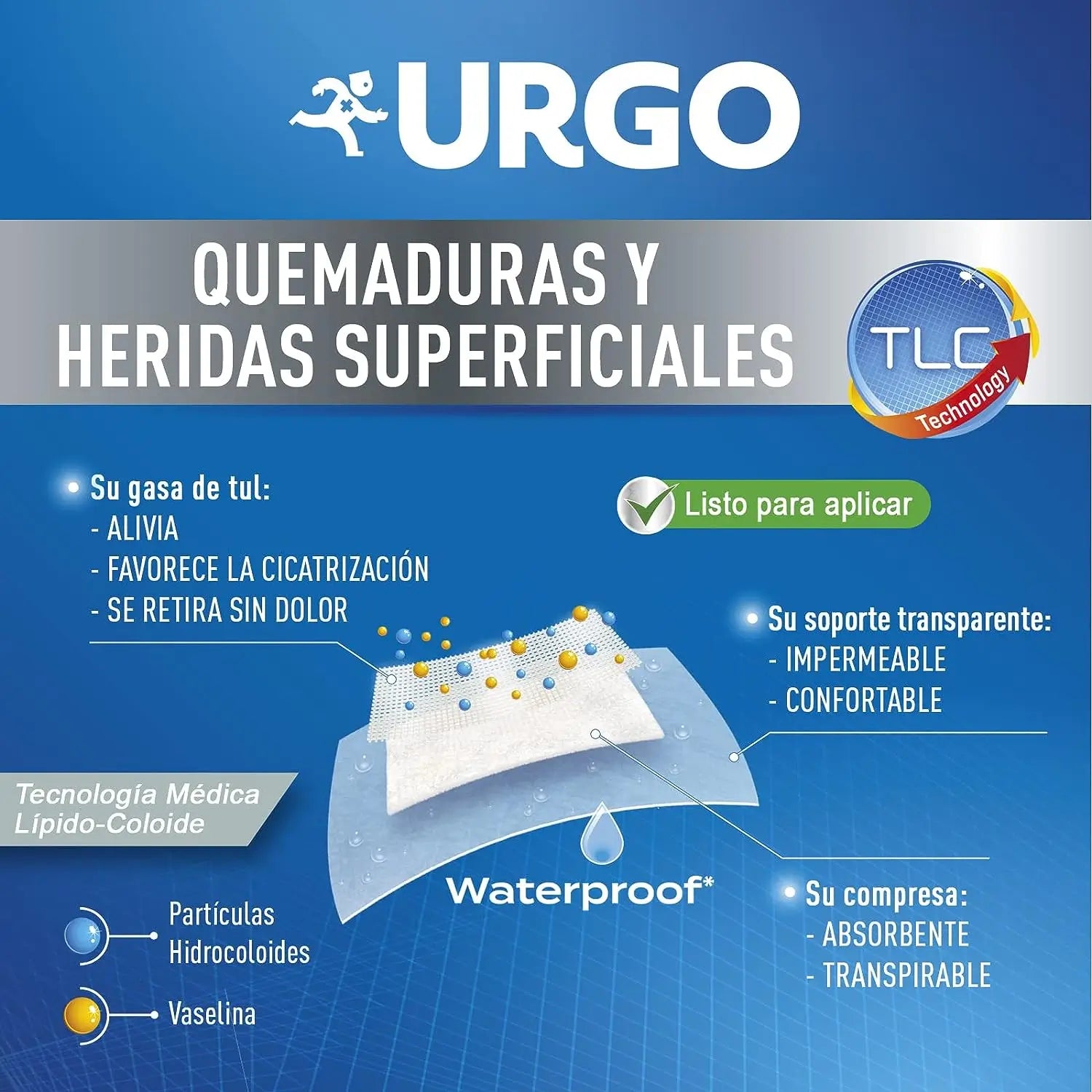 Urgo Pansements imperméables pour brûlures et plaies, 10 X 7 cm