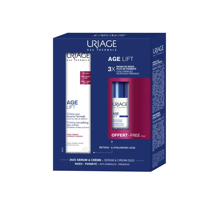 Uriage Age Lift Crème de jour anti-âge raffermissante, 40 ml + Sérum anti-rides intensif 10 ml + cadeau