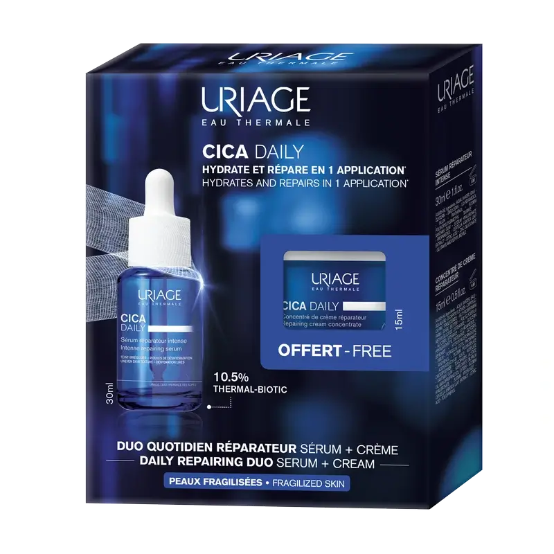 Uriage Sérum réparateur intense quotidien Cica, 30 ml + Crème réparatrice concentrée quotidienne Cica, 15 ml