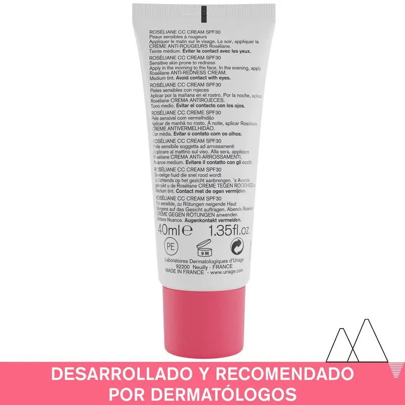 Uriage Roséliane Cc Cream Spf30 Crème colorée pour les peaux sensibles, rouges, rosacées et hyper-réactives, 40 ml