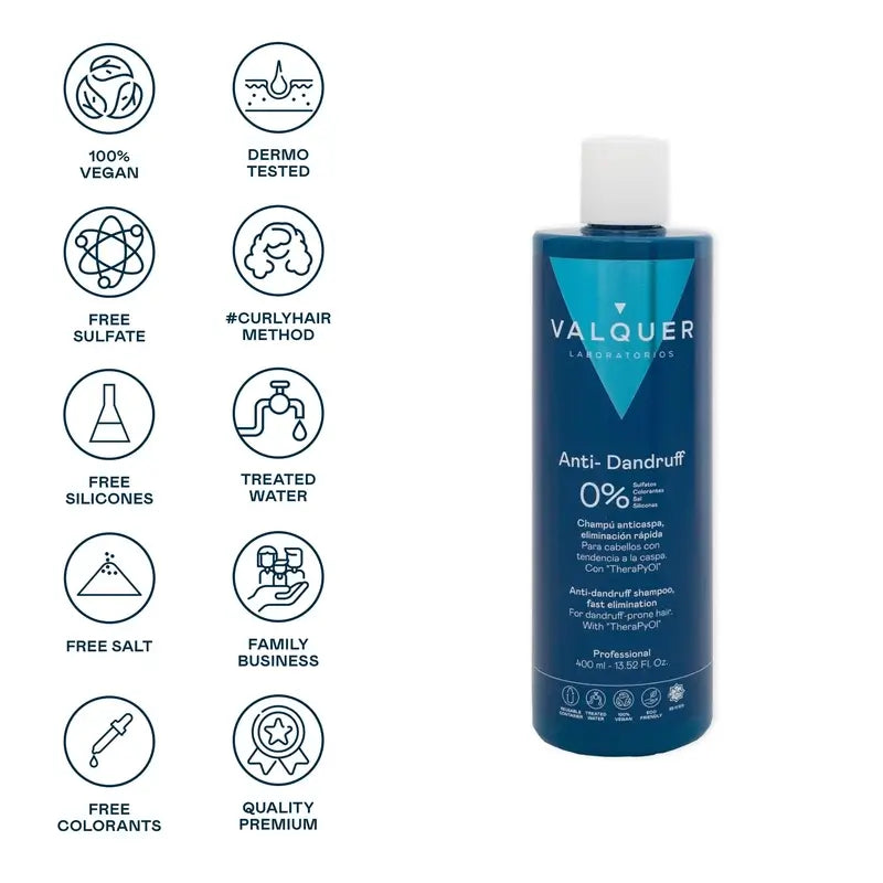 Valquer Hair Care Shampooing antipelliculaire, élimination rapide, 400 ml