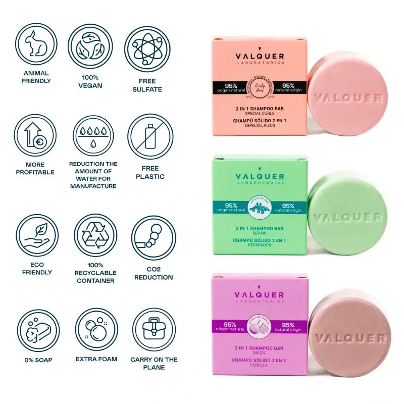 Valquer Hair Care Shampooing solide 2 en 1 à l'oignon, 70 gr