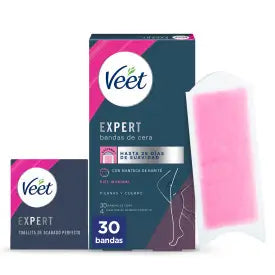 Veet Expert Bandes de cire épilatoire à froid, avec beurre de karité, 30 bandes