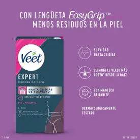 Veet Expert Beurre de Karité Bandes de cire épilatoire à froid au beurre de Karité, 16 bandes