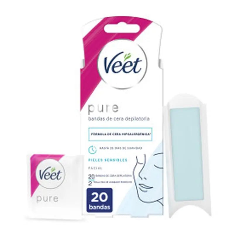 Veet Pure Cold Waxing Bandes de cire pour peau sensible, 20 unités