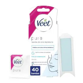 Veet Pure Bandes de cire froide dépilatoire pour l'épilation du visage, 40 bandes
