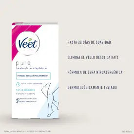 Veet Pure Pure Cold Wax Bandes de cire dépilatoire pour les jambes et le corps, 40 bandes