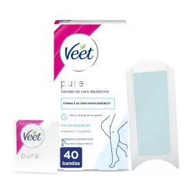 Veet Pure Pure Cold Wax Bandes de cire dépilatoire pour les jambes et le corps, 40 bandes