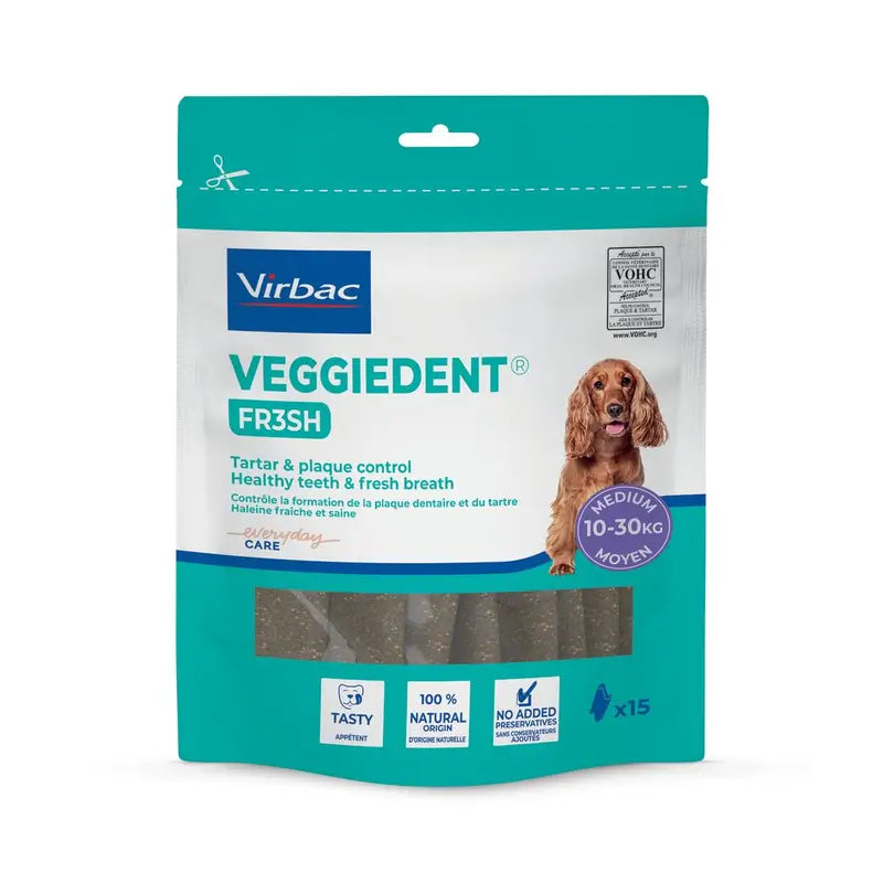 Virbac Veggiedent Fr3sh M, Snacks dentaires pour chiens de taille moyenne