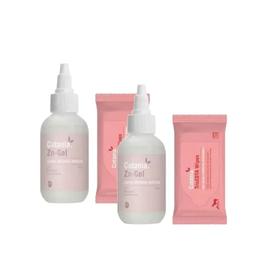 Vetnova Cutania Zn Clean & Protect : coffret comprenant un gel de 30 ml et des lingettes TrisEDTA, lot de 2