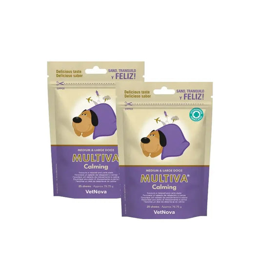 Vetnova Multiva Calming pour chiens de taille moyenne et grande, 25 friandises à mâcher, lot de 2
