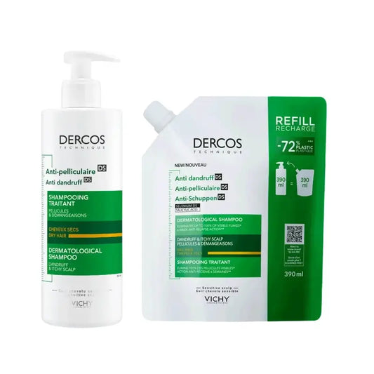 Vichy Dercos Shampooing antipelliculaire pour cheveux secs 400ml + recharge 400ml