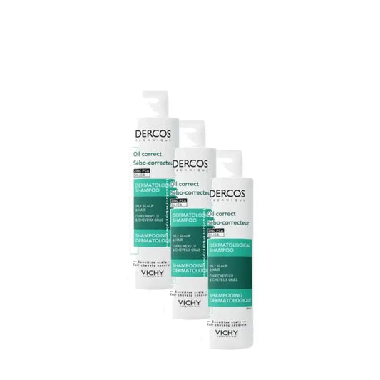 Vichy Dercos Technique Shampooing régulateur de sébum pour cheveux gras 200 ml, lot de 3