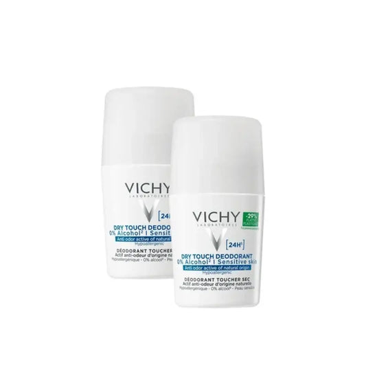 Vichy Déodorant 24 h « Toucher sec » à bille, 0 % d'alcool, 50 ml, lot de 2