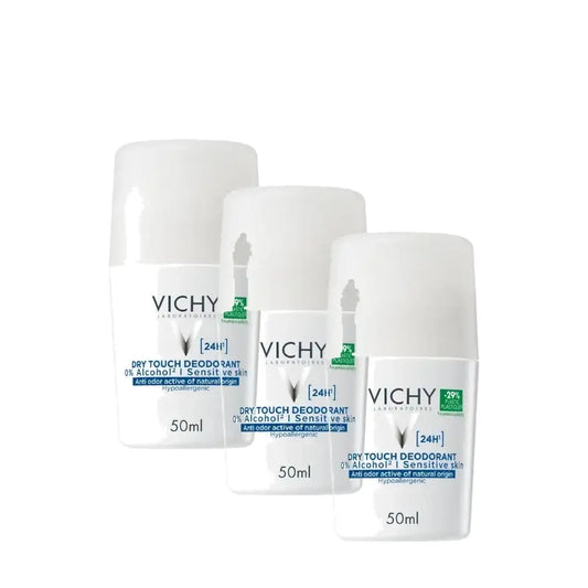 Vichy Déodorant 24 h « Toucher sec » à bille, 0 % d'alcool, 50 ml, lot de 3