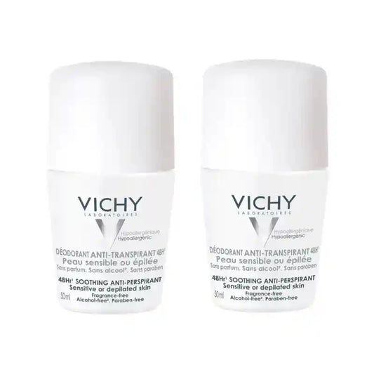 Vichy Déodorant Anti-Transpirant 48H Roll-On Peau Sensible, 2X50 Ml